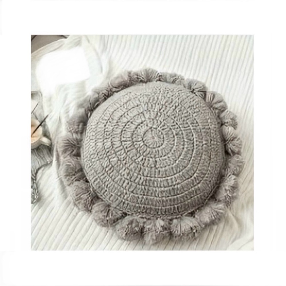 Gray Boho Circle Crochet Pillow